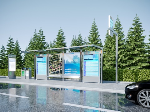 Modern Bus Station Waiting Booth