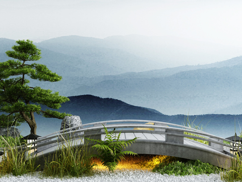 Landscape sketch of new Chinese arch bridge