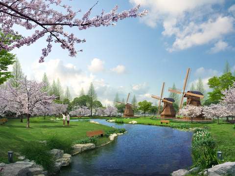 modern wetland cherry tree garden psd