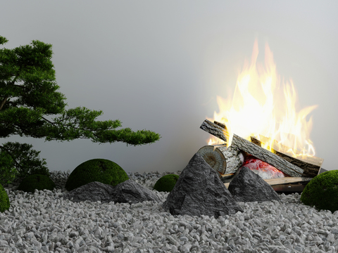 New Chinese Pine Tree Bonfire Landscape Scrib