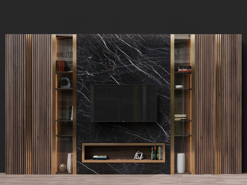 Modern Affordable Luxury Style Solid Wood Marble TV Wall Free