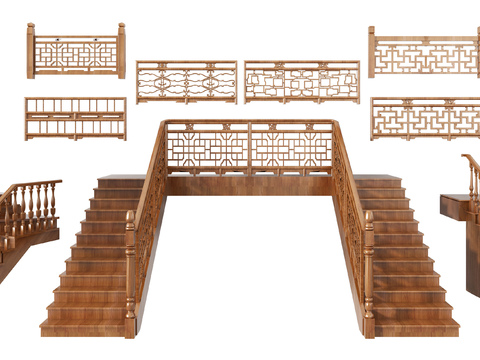 Neo-Chinese Style solid wood stair guardrail