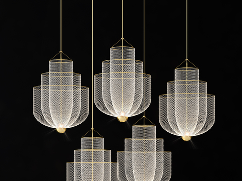 Modern metal grid chandelier