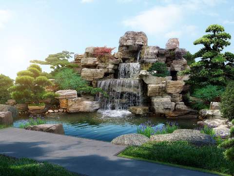 Garden Landscape Waterfall psd