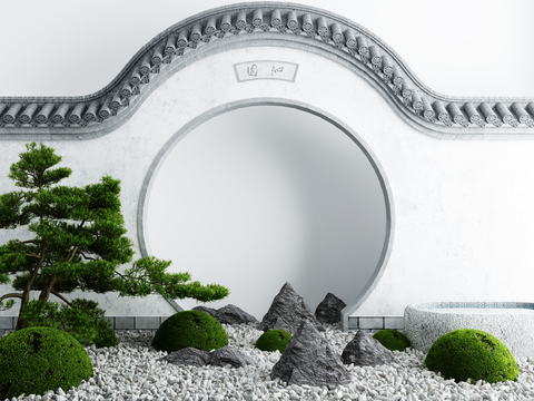 New Chinese-style courtyard archway wall landscape sketch