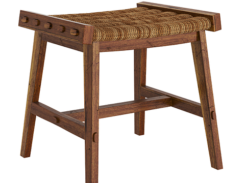 Neo-Chinese Style simple solid wood rope stool for free