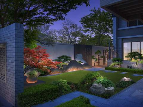 modern green plant landscaping sketch night scene psd