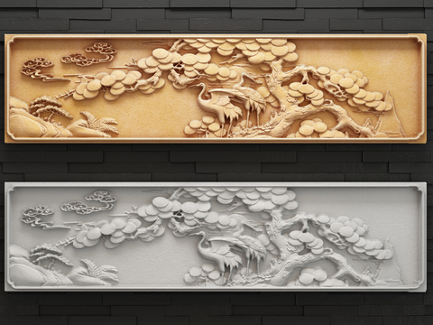 Chinese sandstone welcome pine carved relief