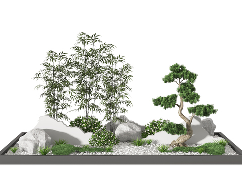 Neo-Chinese Style mountain stone bamboo gardening sketch