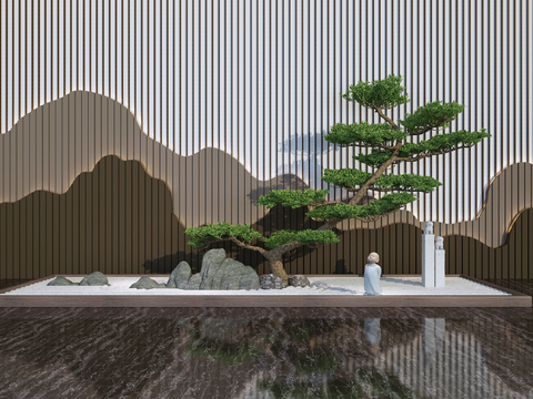 New Chinese-style rockery pine gardening sketch