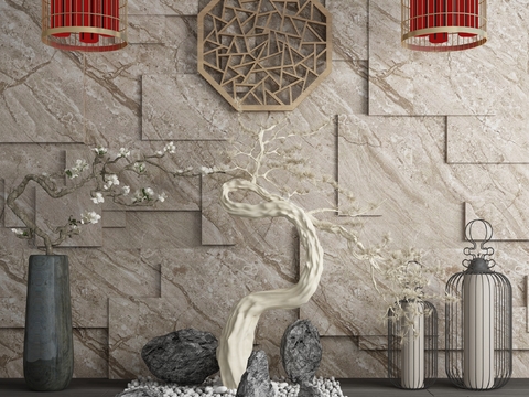 Neo-Chinese Style stone dry tree gardening sketch