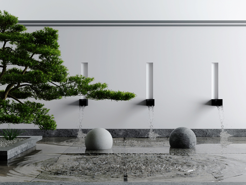 New Chinese Garden Landscape Running Water Landscape Pine