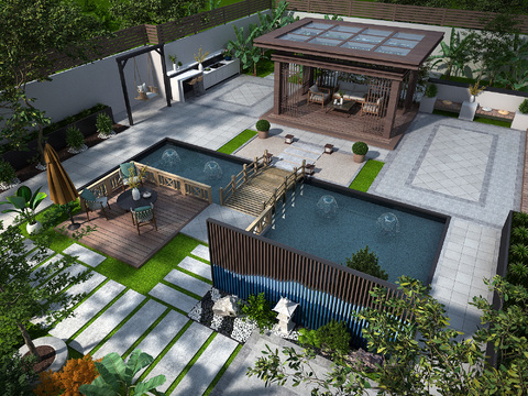 New Chinese Villa Courtyard Garden