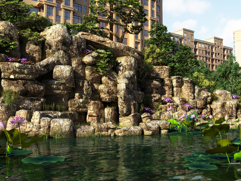 Modern rockery pond landscape