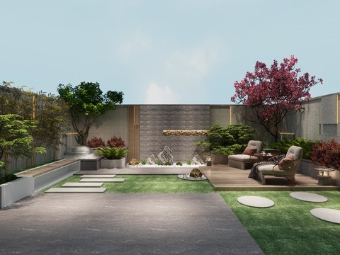 New Chinese Villa Courtyard Garden