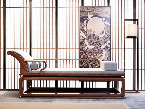 Neo-Chinese Style Solid Wood Chaise