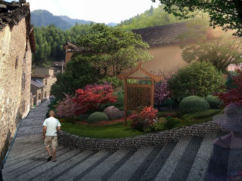 Neo-Chinese Style park landscape psd