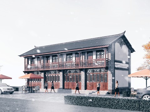 Chinese-style ancient double-deck dwellings