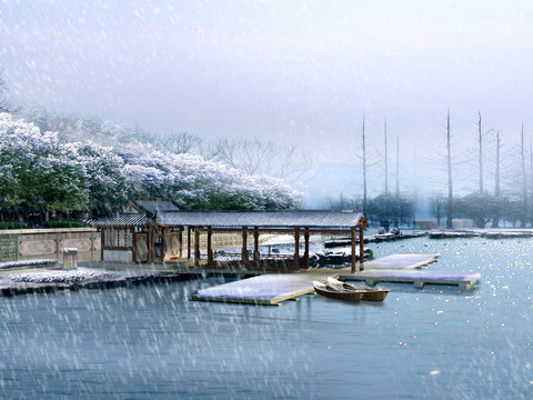 modern snow riverside pontoon landscape psd