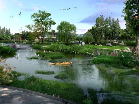 Neo-Chinese Style wetland landscape psd