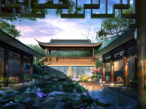 Chinese Ancient Park Garden psd