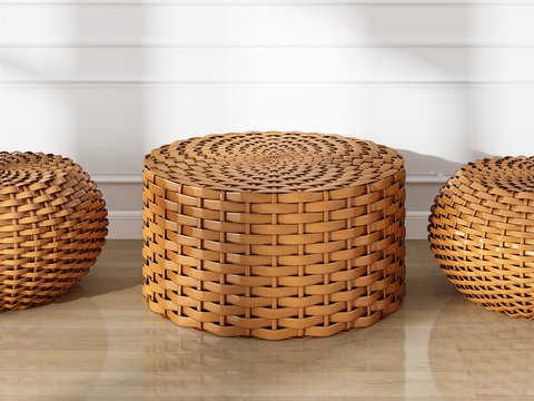 Modern Rattan Stool Coffee Table Combination