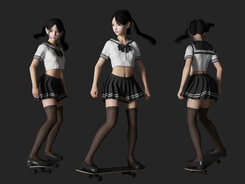 Modern skateboard beauty figure