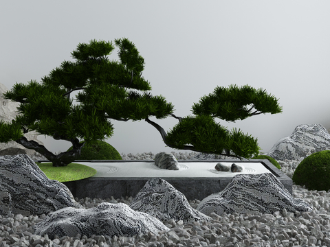 New Chinese Pine Tree Rock Landscape Sick