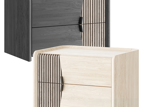 Nordic black and white solid wood bedside table