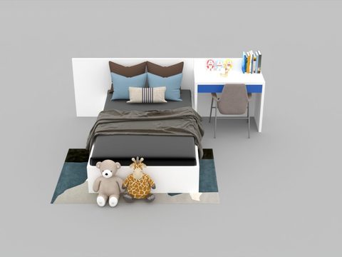 Modern Simple Solid Wood Fabric kids Bed Free