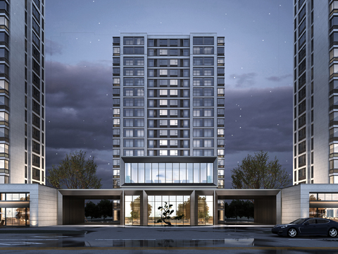 Appearance of night view building at the door head of modern residential area