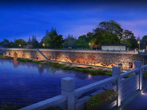 Chinese Wetland Garden Night Landscape psd