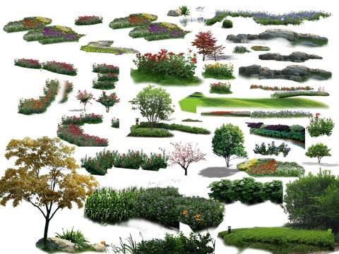 modern landscape tree flower lawn shrub psd