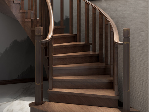 Neo-Chinese Style Solid Wood Stair Railing