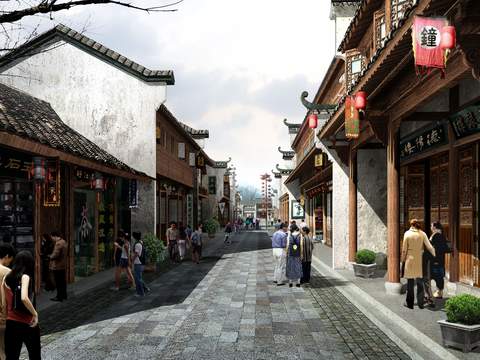 Neo-Chinese Style commercial street pedestrian street landscape psd