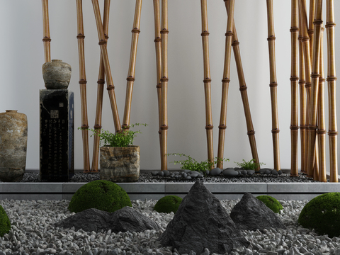 Neo-Chinese Style bamboo pole mountain stone landscape sketch