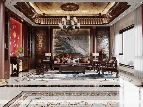 Chinese Villa Living Room Villa Lobby