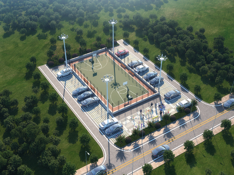 Modern basketball court square bird's eye view