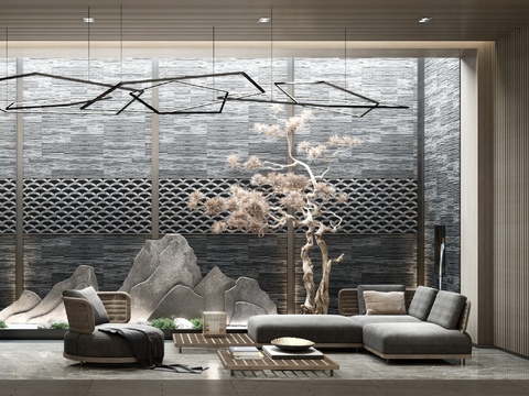 Neo-Chinese Style Outdoor Balcony Minotti Landscape