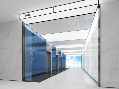 Modern office elevator hall