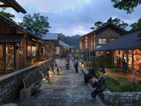 Gujian Town Commercial Street Landscape PSD