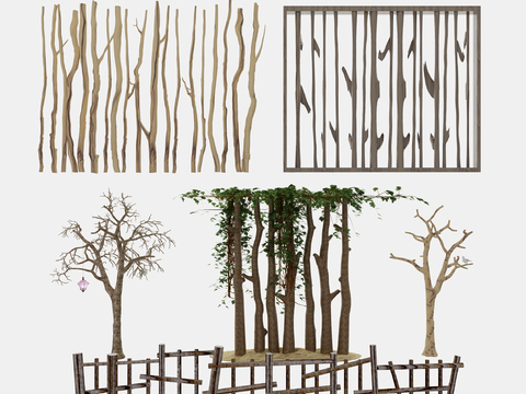 Natural Wind Log Dead Branch Fence Vine Screen Partition