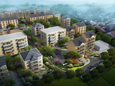 modern residential building exterior bird's eye view psd