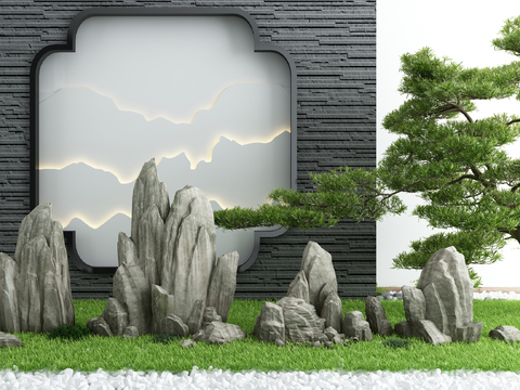 New Chinese-style rockery pine gardening sketch