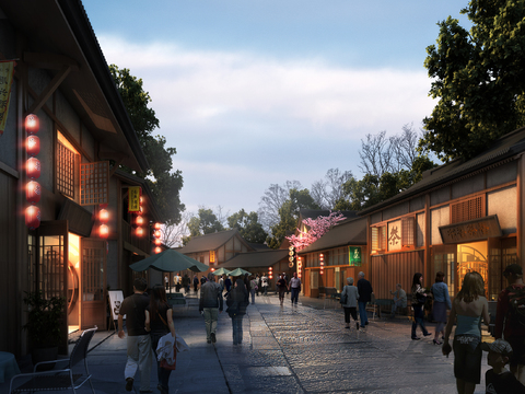 Night view of commercial street in Chinese ancient town