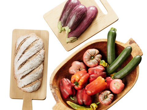 Vegetables Food Chopping Board Bread Eggplant Red Pepper