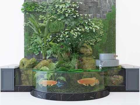 Modern Green Planting rockery fish tank pool sketch