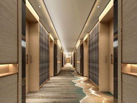 Neo-Chinese Style Affordable Luxury Style Hotel Corridor