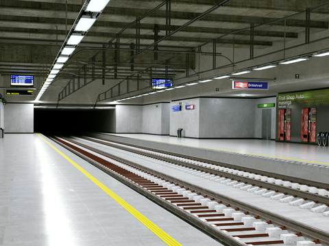 Modern subway train station platform