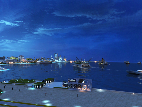 Modern seaside city night view